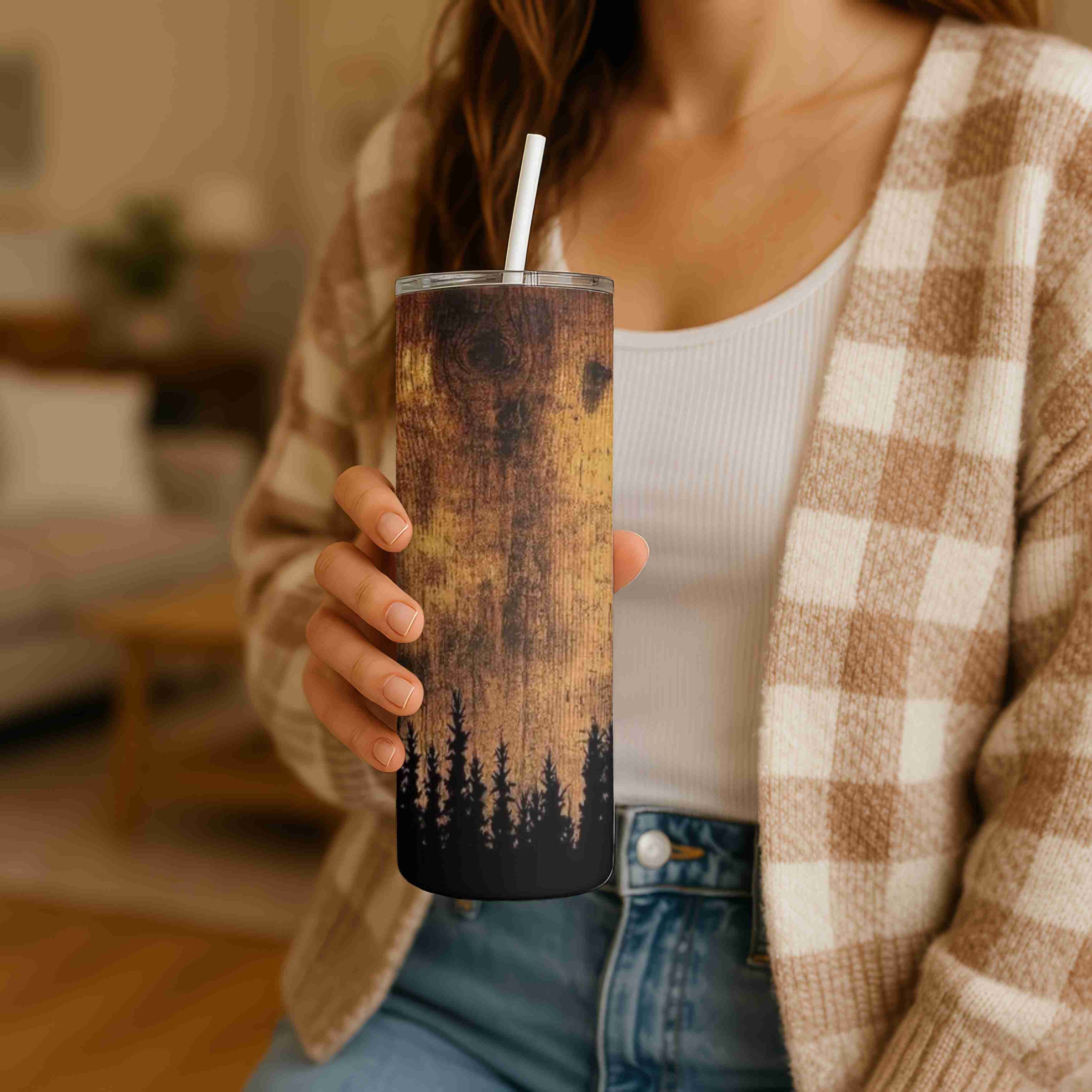 Wood Grain & Pine Trees - Tumbler