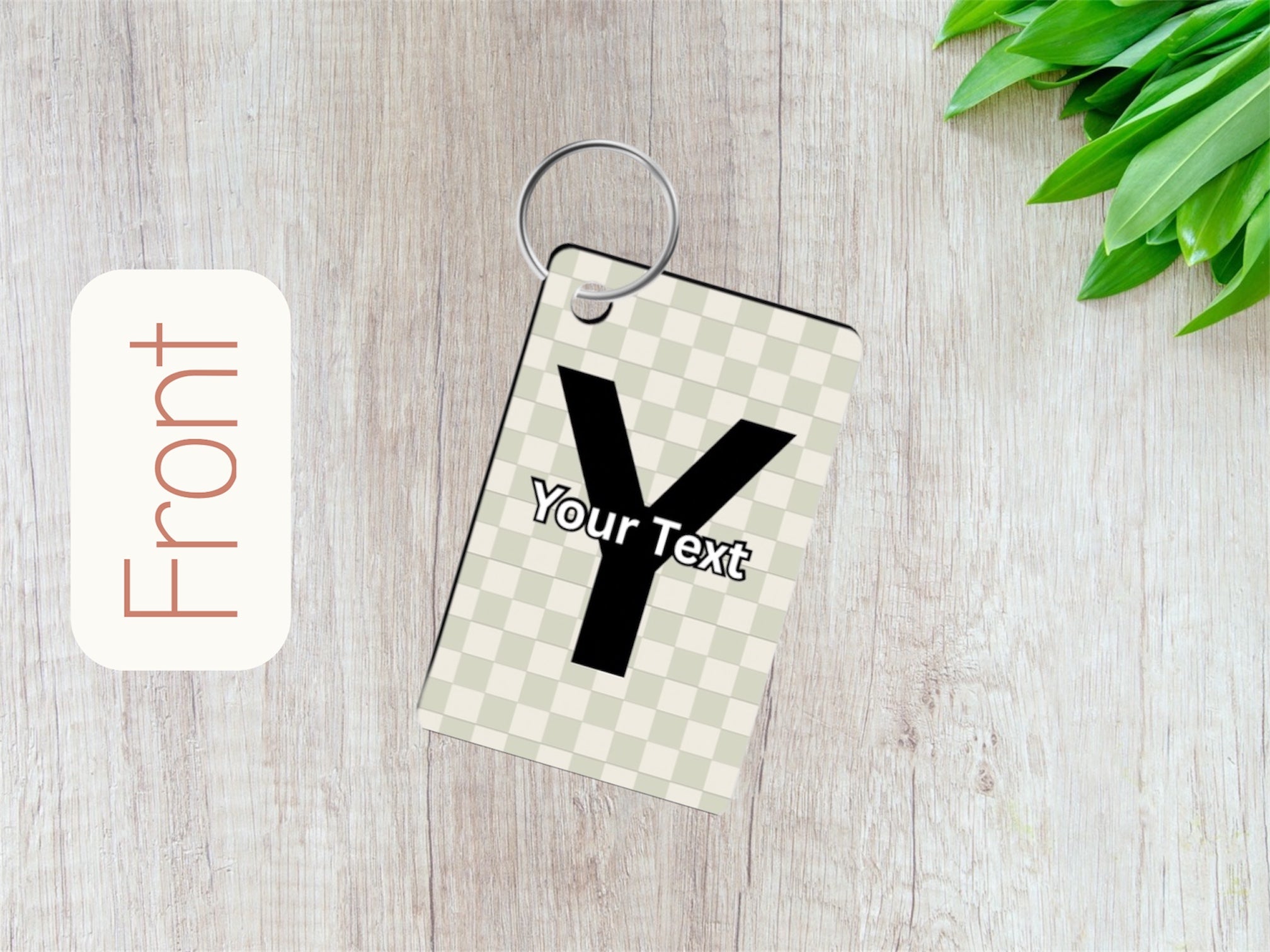 Customizable - Initial with text & 3 Photos on the Back - Keychain