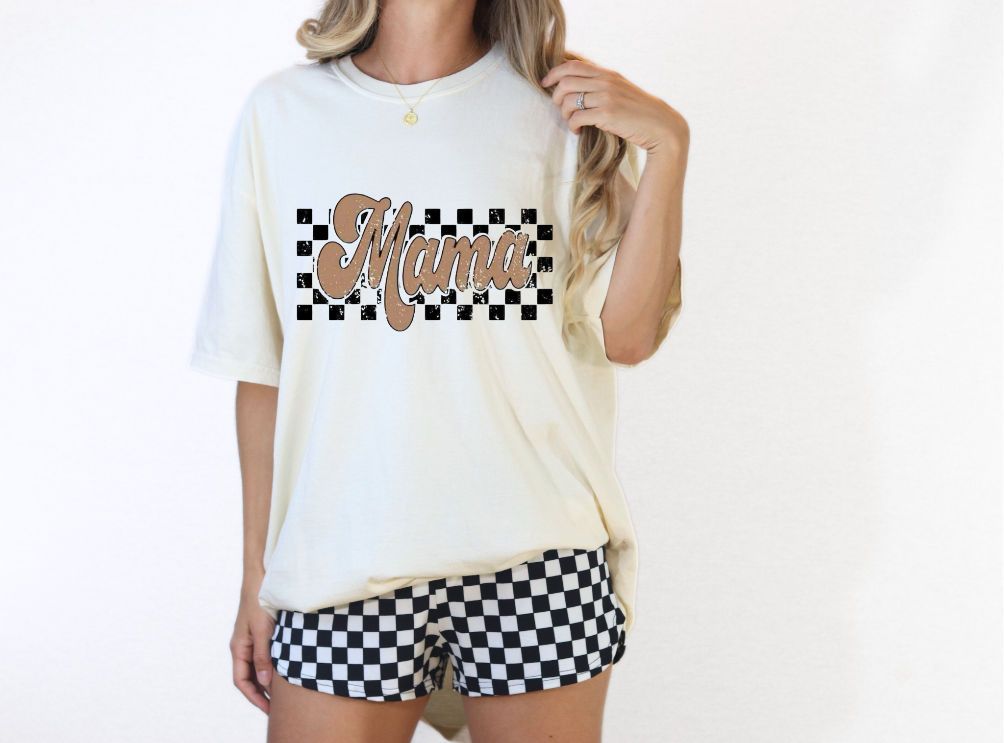 Black & White Checkered “MAMA” Tee