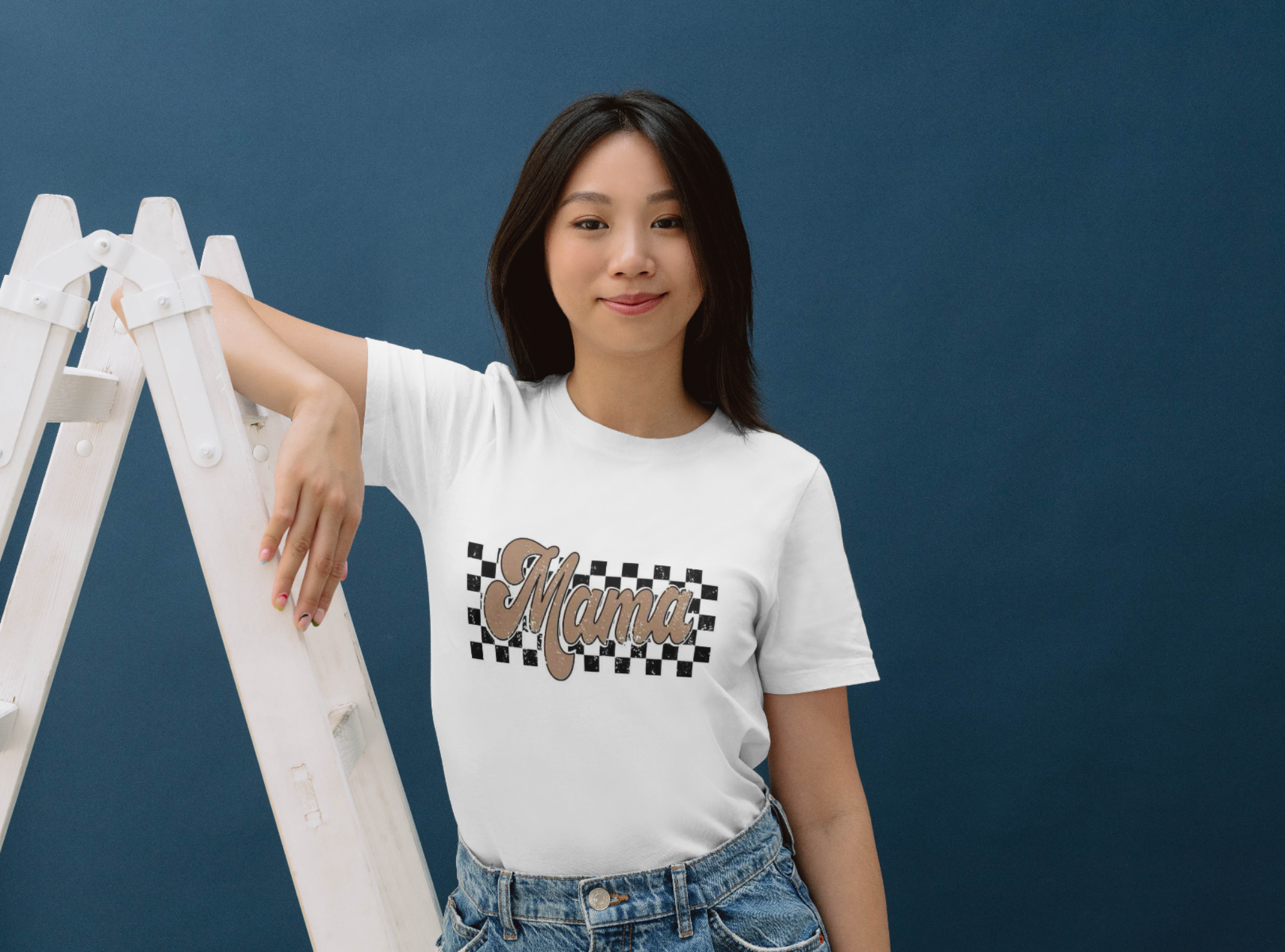 Black & White Checkered “MAMA” Tee