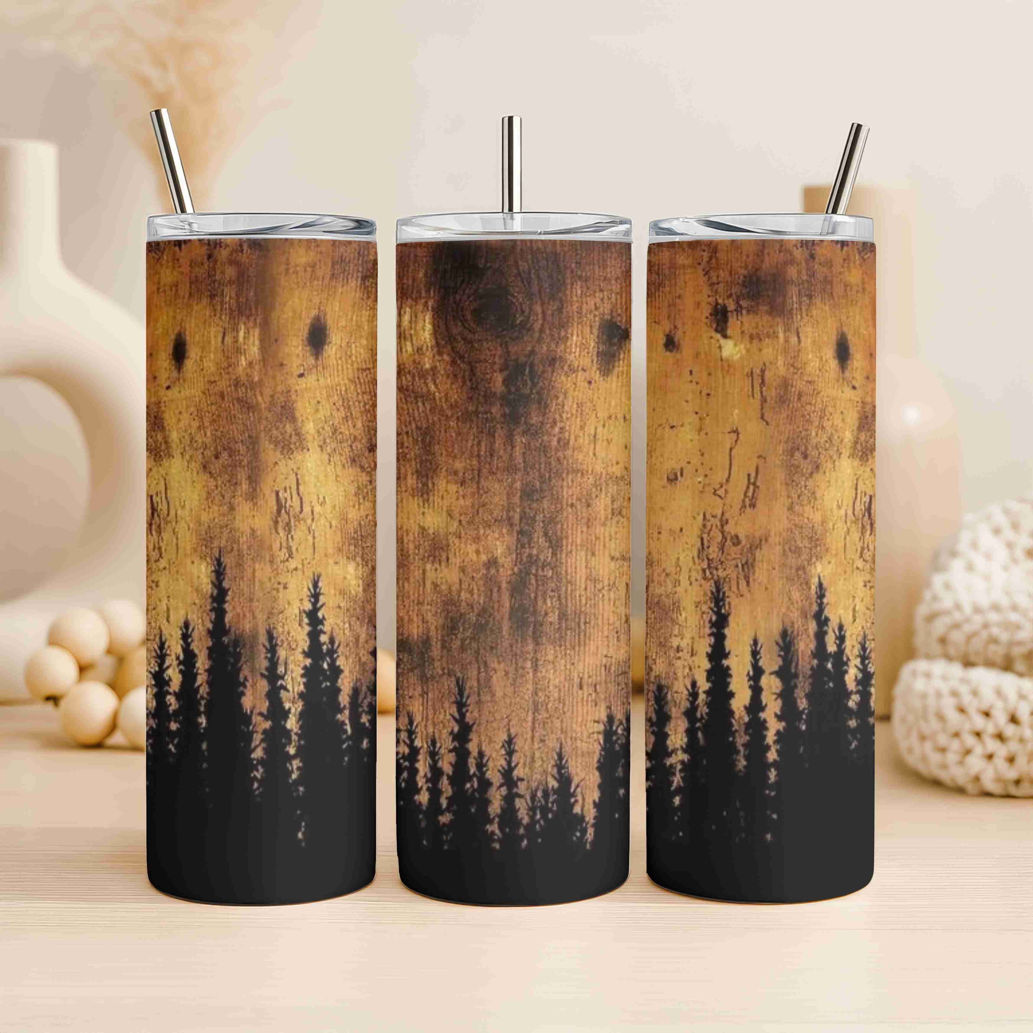 Wood Grain & Pine Trees - Tumbler