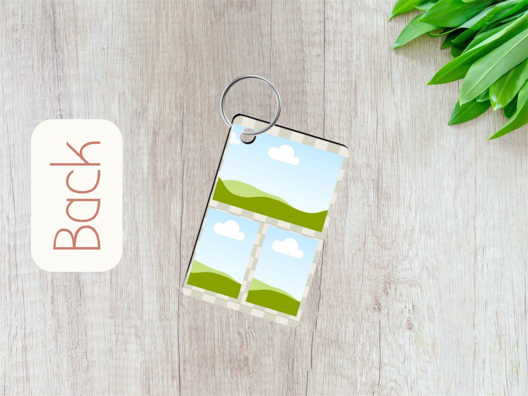 Customizable - Initial with text & 3 Photos on the Back - Keychain