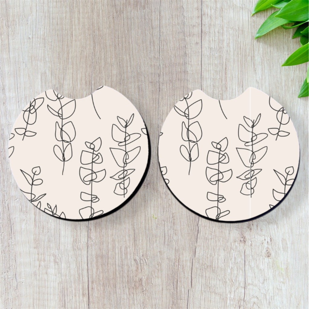 Black Abstract Plants - Car Coaster