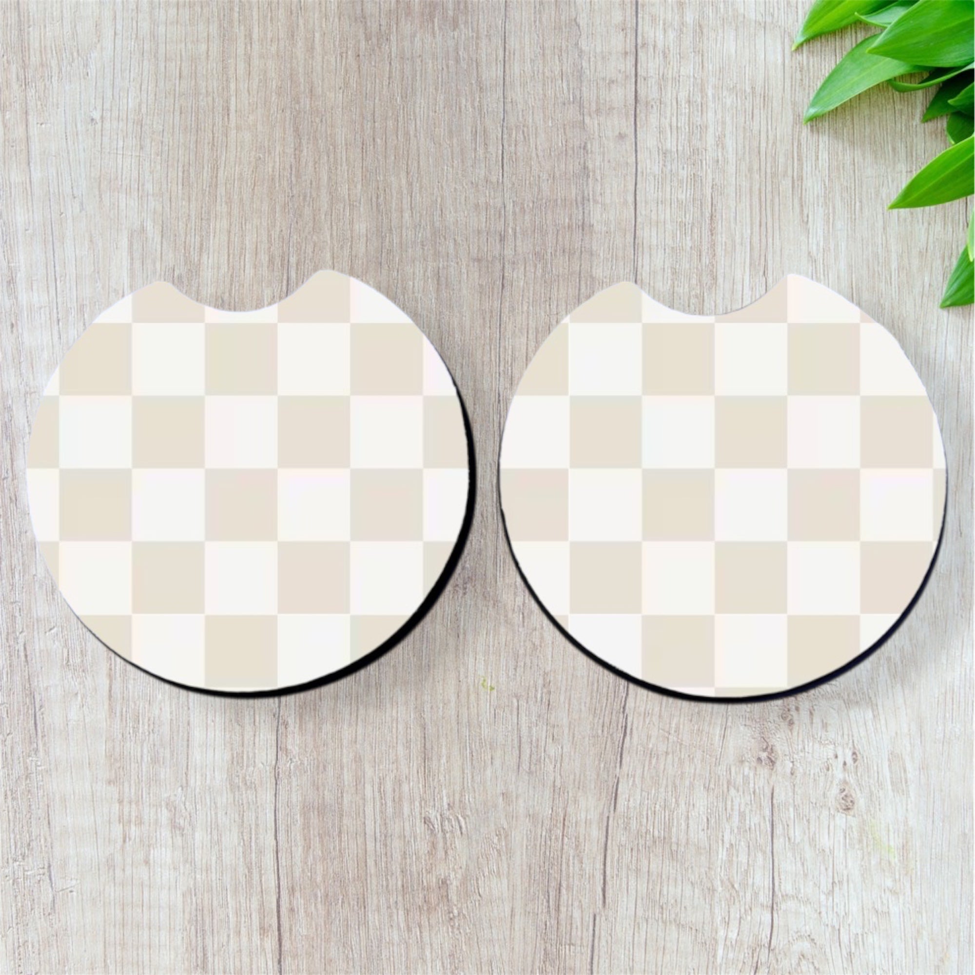 Beige and Cream Checkers - Car Coaster